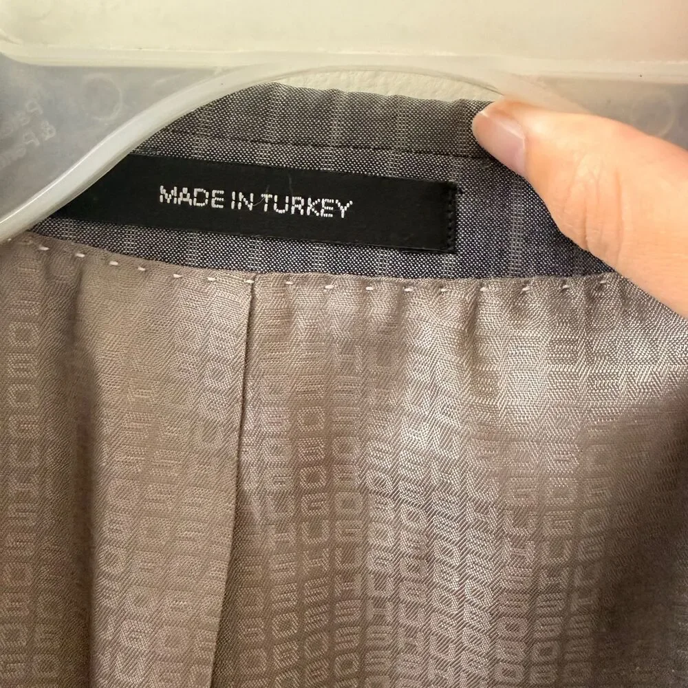 Hugo Boss 40R Men’s Suit Blazer Pinstripe Gray White
